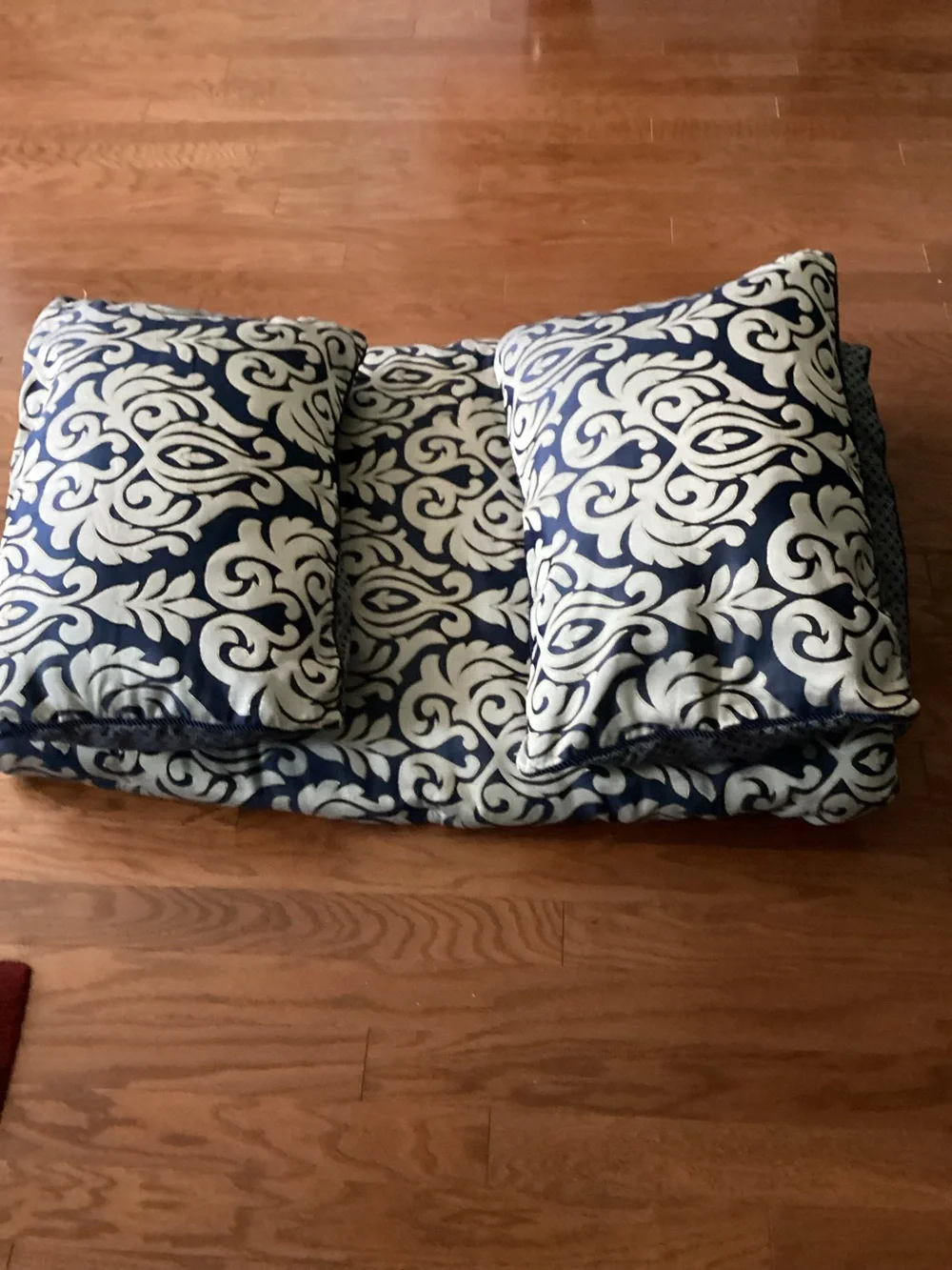 Navy and Cream Damask Decorative California King With Pillow Case Set